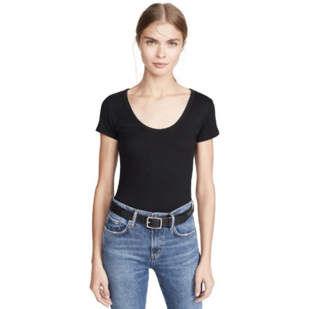 Agolde Ribbed Short Sleeve Bodysuit in Black Size S